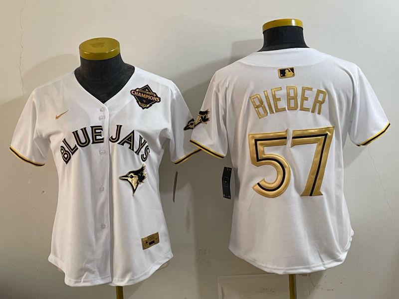 Women Toronto Blue Jays #57 Bieber White Gold 5th Throwback 2026 Nike MLB Jersey style 01